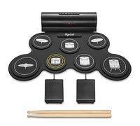POGOLAB Batterie Electronique, 7 Roll Up Drum Pad avec BT Connexion, Prise Casque USB MIDI, Enceinte Intégrée, Cadeau Musique avec Baguettes/Pédales pour Débutants