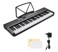 POGOLAB Clavier piano numérique 61 touches avec pupitre, adaptateur secteur 9 V CC, autocollants de notes, 255 rythmes et timbres, 24 démos et 3 modes d'apprentissage pour débutants