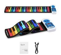 POGOLAB Clavier Piano Souple 49 Touches, 14 Démos, 128 Tons, 128 Rythmes, Enregistrement, Microphone et Prise Casque, Piano de Voyage Electrique Numérique Rechargeable, Cadeau pour Débutants