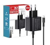 Pogriko Bloc d'alimentation Switch 2 60 W avec câble de charge de 1,5 m - Compatible avec Switch/Lite/OLED/Deck Dock, prend en charge le mode TV 4K