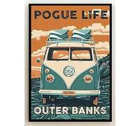 Pogue Life - Outer Banks Hippie - Plaque en métal rétro vintage en métal, pour pub, bar, cuisine, jardin, salle de bain, maison, décoration murale, 2 tailles (A4)