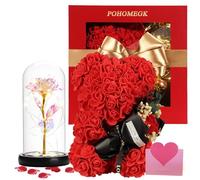 POHOMEGK Cadeau Saint Valentin Femme Ours Roses accompagné d'une Lanterne colorée. Une délicieuse Surprise pour Votre dulcinée, accompagnée d'une Carte de vœux et d'un Emballage raffiné.