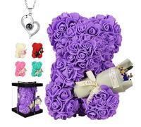 POHOMEGK Ours Rose Cadeau Femmes Cadeau Anniversaire Femme,Ours Rose Eternelle,Ours Saint Valentin,Ours en Fleur Eternelle Personnalisé St Valentin,Fête des Mères (Violet)