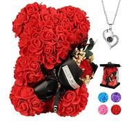 POHOMEGK Ourse Rose - Le pour la Saint-Valentin, Un Ours en Peluche Romantique avec Une Rose Artificielle. Un Magnifique Cadeau pour Votre Femme, Votre mère ou Votre Grand-mère.