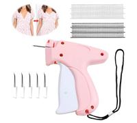 POHOVE Quick Clothing Fixer, Stitchmaster avec 5 aiguilles et 1000 aiguilles en plastique, mini pistolet à couture pour vêtements, machine à broder pour vêtements (couleur : rose + blanc)