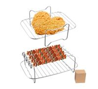 POHOVE Rack pour friteuse à air chaud, pour tiroir Nin-ja Flex AF500EU 10,4 l, en acier inoxydable, avec 4 brochettes, pour Nin-ja Foodi Flexlade Dual Zone AF500EU AF500EUCP, compatible avec Cecotec