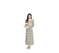 Pohullan Ensemble de laine épaisse et droite pour femme - Col rond - Automne et hiver, gris, L