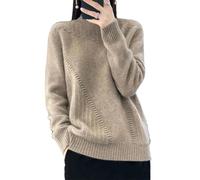 Pohullan Pull à col roulé pour femme - Automne et hiver - Pull fin en tricot à manches longues, Couleur marron gris, XL