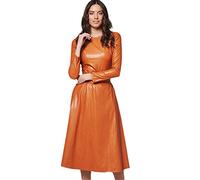 Pohullan Robe tendance en similicuir à manches longues pour femme - Coupe ajustée - Pour l'automne et l'hiver, Orange, M