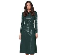 Pohullan Robe tendance en similicuir à manches longues pour femme - Coupe ajustée - Pour l'automne et l'hiver, Vert, M