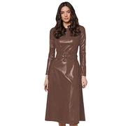 Pohullan Robe tendance en similicuir à manches longues pour femme - Coupe ajustée - Pour l'automne et l'hiver, marron clair, M