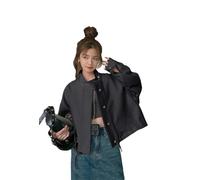 Pohullan Veste à col montant pour femme - Manteau court décontracté - Trenchcoats ourlet cordon de serrage - Manteau simple boutonnage, Noir , XXL