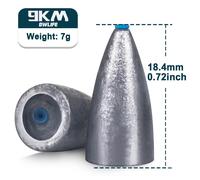Poids De Pêche Pour Texas Rigs Bass,9km Bullet,15 Pièces,Matériel Pour Eau Salée Et Douce,1.75 14g - Type 7g 18.4mm 15pcs
