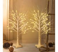 POIFL Arbre Lumineux LED, 61 CM/2 FT Blanc Chau Lumières de Bouleau avec 24 LED Lumières d'arbre de Noël, USB/Batterie Arbre Lumineux en Bouleau pour Fête, Chambre, Décoration de Noël (2 Packs)