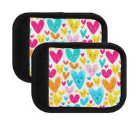 Poignée de bagage colorée avec motif cœurs et visages pour valise, sac de courses, Visages colorés de cœurs de dessin animé, one sizex2