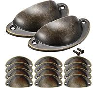 Poignée de Coquille, NALCY Bouton de Porte de Demi-Cercle en Fer Vintage, Rétro Poignee de Meuble,Fer Incurvé Bouton de Porte de Placard Retro, 82mm, Avec Vis (12 Pièces, Bronze)