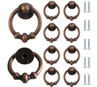 Poignee De Meuble 10 Pièces Rouge Bronze Chinois Anneau Suspendu Bouton Rond Et Poignée Rétro Armoire Armoire Tiroir Porte Poignée Alliage Tirer Anneau