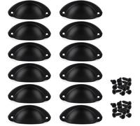 Poignée de meuble - Coquille demi-lune - Noire - Vis incluses - Lot de 12