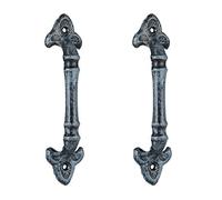 Poignée de meuble vintage, lot de 4, pour portes, armoires & tiroirs, fonte de fer, 20 cm de long, avec ornements, gris
