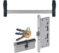 Poignée de panique avec serrure, poignée, cylindre de porte sur sorties de sécurité, marquage CE, EN 1125 (Kit complet)