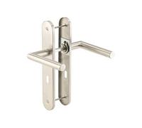 AGT Garniture de porte en inox – 2 poignées et 2 plaques – double pêne, verrou rotatif
