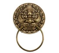 Poignée de porte antique chinoise en laiton massif, heurtoir à tête lion et tigre, anneau traction cuivre pur(9.8cm)
