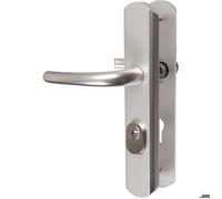 Vachette Set de Poignée de Porte sur Plaque Sécumax - Version Clé I, Entraxe 195 mm - Pose Facile - en Aluminium - Protecteur de Cylindre Inox Ajustable de 5 mm - Anodisé Argent - Garantie 10 Ans