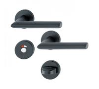 Poignée de porte double sur rosaces rondes Stockholm finition noir mat - condamnation avec voyant HOPPE