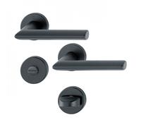 Poignée de porte double sur rosaces rondes Stockholm finition noir mat - condamnation HOPPE