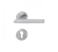 Poignée de porte double sur rosaces rondes - Stockholm - inox mat - clé I HOPPE