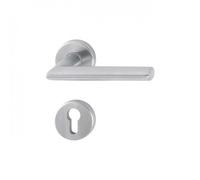 Poignée de porte double sur rosaces rondes - Stockholm - inox mat - clé I HOPPE