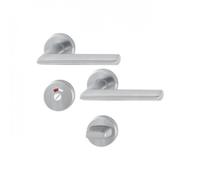 Poignée de porte double sur rosaces rondes - Stockholm - inox mat - condamnation avec voyant HOPPE