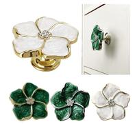 Poignée de porte en forme de fleur émaillée en alliage de zinc pour cuisine, armoire, bibliothèque, salle de bain, bureau, dortoir, 45 mm de diamètre, doré + blanc/argent + blanc/doré + vert/argenté +