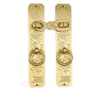 Poignée de porte en laiton de style chinois avec loquet, serrure de porte en bois bronze antique, anneau de tirage for loquet de portail de cour arrière rétro poignée(Brass,15 * 3cm)