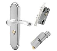 poignée de porte Ensemble de poignées de porte silencieuses, plaque longue, puissance de retrait des blocages de porte, avec t cylindre de serrure, en acier inoxydable interieur(Copper smelting)