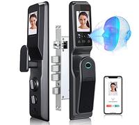 poignée de porte intelligente Serrure de porte intelligente avec clés, reconnaissance faciale, empreinte digitale biométrique, mot passe numérique, serrure judas visible