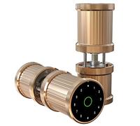 poignée de porte intelligente Serrure électronique 6 en 1 avec empreinte digitale, gestion des applications, code, clés de secours, Bluetooth, batterie intégrée 1000 mAh, écran LCD