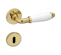 Poignée de Porte MATTEO Aspect Laiton - Design Vintage Blanc Antique Avec Buntbart (BB) - Ensemble Avec Vis de Sotech