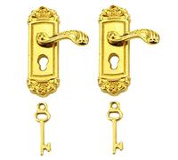 Poignée de Porte Miniature avec Mini-clé 2 Ensembles 1:12 Dollhouse Door Knocker Metal Miniature Door Knobs for Dollhouse Accessories Mini Meubles Accessoires Golden.