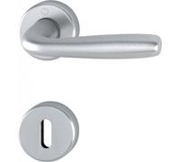 Poignée de porte modèle Maribor avec rosace et embout trou standard en aluminium finition F94-1 chrome satiné