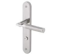 POIGNEE DE PORTE MODERNE AVEC VERROU SERRURE LOQUET VERROUILLAGE ALUMINIUM ET ACIER FINITION NICKEL BROSSE SALON CHAMBRE ENTREE 240 x 40 x 11 mm INDUSTRIELLE MODERNE LOFT