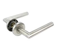 Poignée de porte, poignée à levier sur rosace ronde au design cannelé, pour portes de 30 à 48 mm d'épaisseur, acier inoxydable, axe