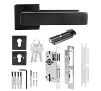 Poignée de porte réglable, ensemble poignées cylindre serrure noires simples, bouton verrouillage à clé, muettes, accessoire