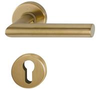 Poignée de porte sur rosace ronde - Amsterdam - Hoppe - Laiton satiné clair - Clé I