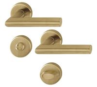 Poignée de porte sur rosace ronde - Amsterdam - Hoppe - Laiton satiné clair - Condamnation