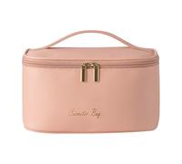 Poignée De Rangement Organisateur De Maquillage Sac Cosmétique De Grande Capacité Avec Fermeture À Glissière Et Diviseurs Réglables, Voyage Résistant À L'Eau | Stockage De Toilette Pour Viag, rose