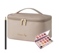 Poignée De Rangement Organisateur De Maquillage Sac Cosmétique De Grande Capacité Avec Fermeture À Glissière Et Diviseurs Réglables, Voyage Résistant À L'Eau | Stockage De Toilette Pour Viag, beige