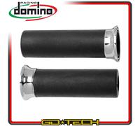 Poignée Domino Custom Moto Vintage Noir Avec Bride Chrome Universel Perforées