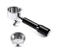 Poignée expresso à double bec en acier inoxydable de 51 mm avec poignée ergonomique en palissandre pour machines à café compatibles, acier 304 de qualité alimentaire, design incliné pour le confort du