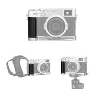 Poignée JJC pour caméras Fuji X100V et X100F, Arca Swiss L-Grip, Argent | Alliage alu durable|Cuir antidérapant|Filetage 1/4-20|Change batterie & carte sans retirer|Œillet pour sangle